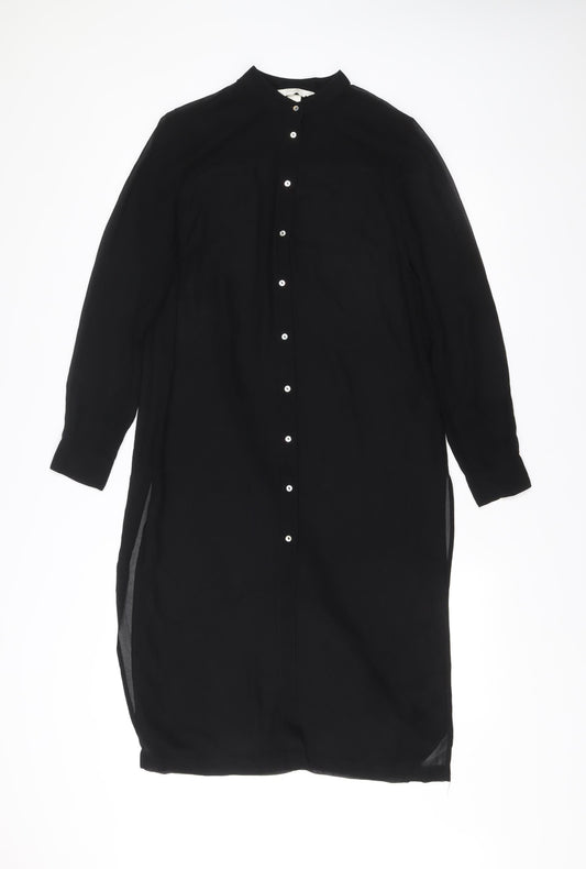 H&M Women Black Size 6 Shirt Dress Collared Long Sleeve Midi