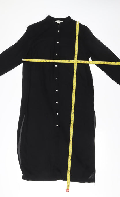 H&M Women Black Size 6 Shirt Dress Collared Long Sleeve Midi