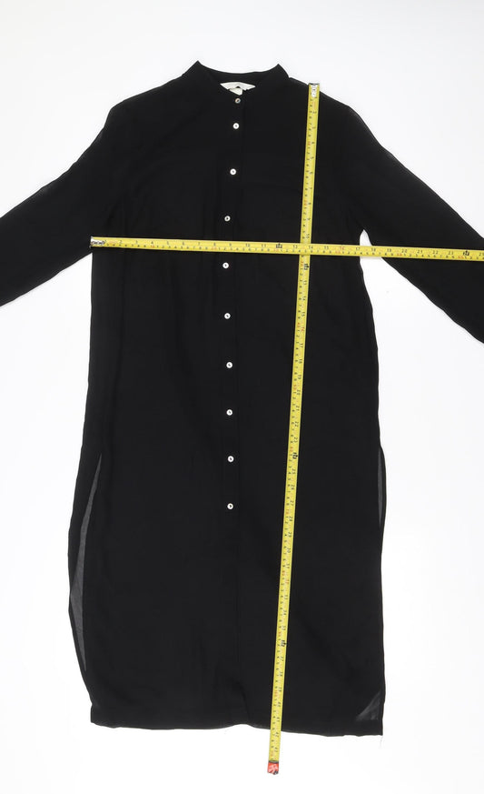 H&M Women Black Size 6 Shirt Dress Collared Long Sleeve Midi
