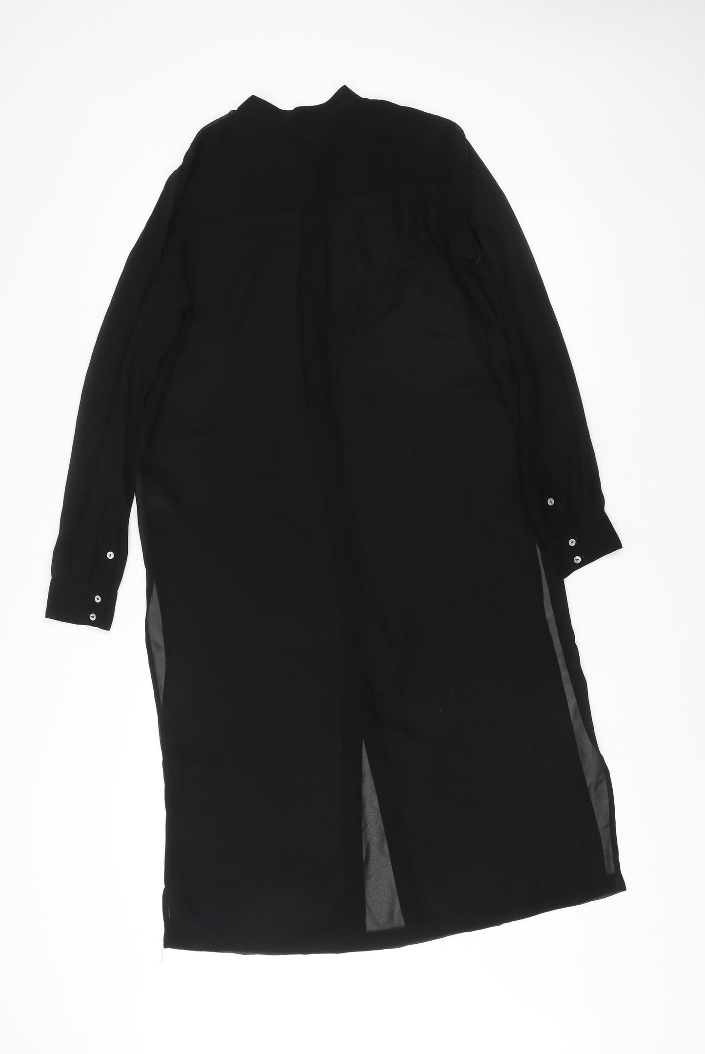 H&M Women Black Size 6 Shirt Dress Collared Long Sleeve Midi