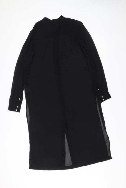 H&M Women Black Size 6 Shirt Dress Collared Long Sleeve Midi