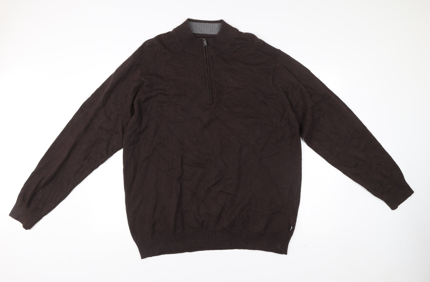 Morley Mens Brown 2XL Cotton 1/2 Zip Mock Neck Jumper