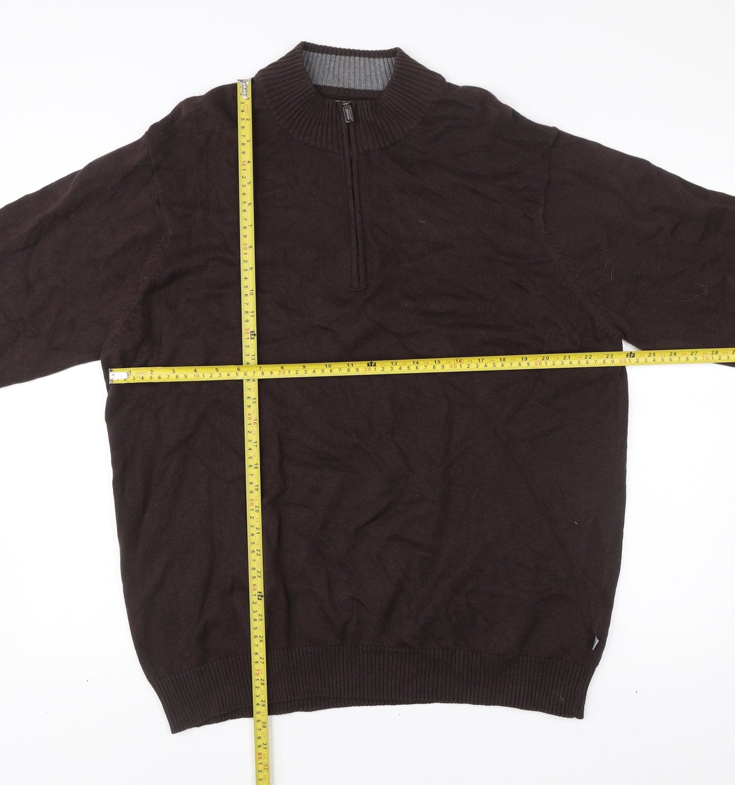 Morley Mens Brown 2XL Cotton 1/2 Zip Mock Neck Jumper