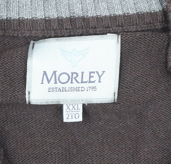 Morley Mens Brown 2XL Cotton 1/2 Zip Mock Neck Jumper