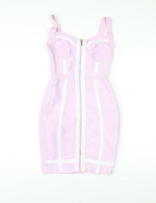 Missguided Women’s Pink Bodycon Dress UK 6 Knee Length Sleeveless Party
