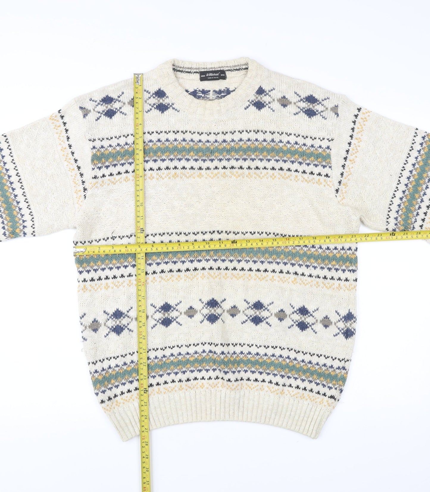 Marks and Spencer St Michael Men’s Beige Argyle Knit Jumper M