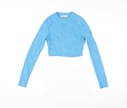 Womens UK Size M Pull&Bear Blue Cropped T-Shirt