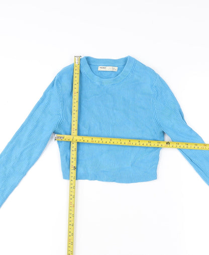 Womens UK Size M Pull&Bear Blue Cropped T-Shirt