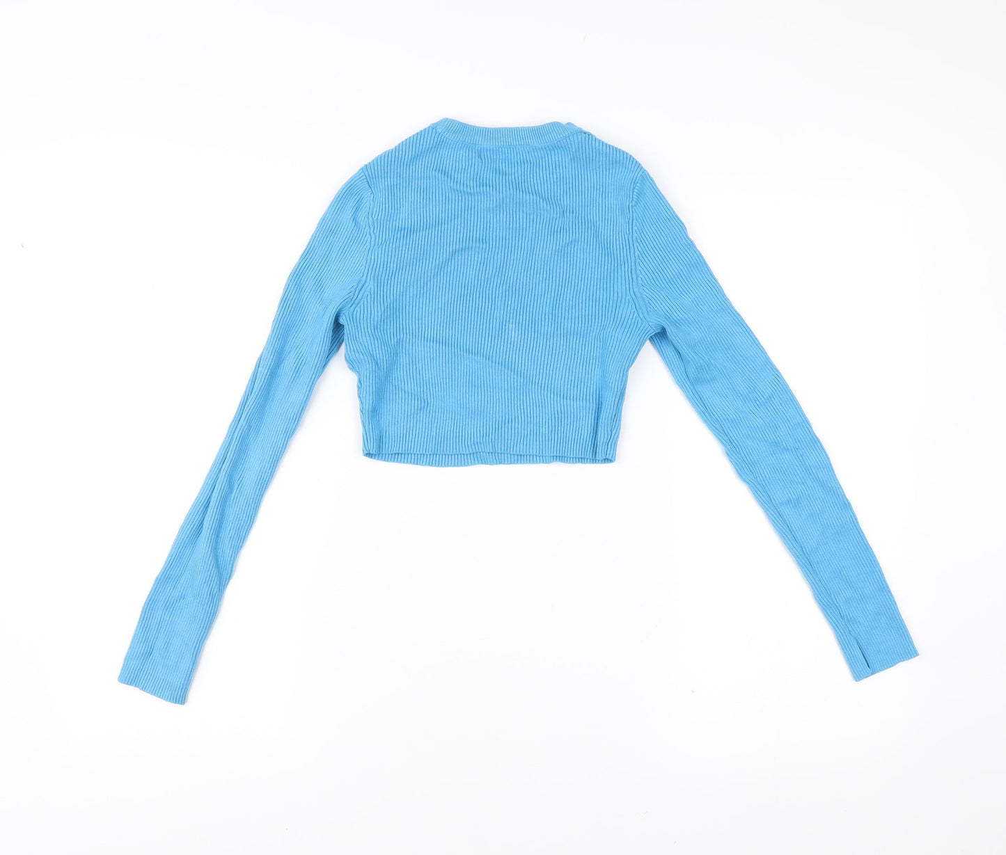 Womens UK Size M Pull&Bear Blue Cropped T-Shirt