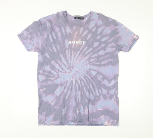 Boohoo Womens Tie Dye Honey Print T-Shirt UK 16 Multicoloured Short Sleeve