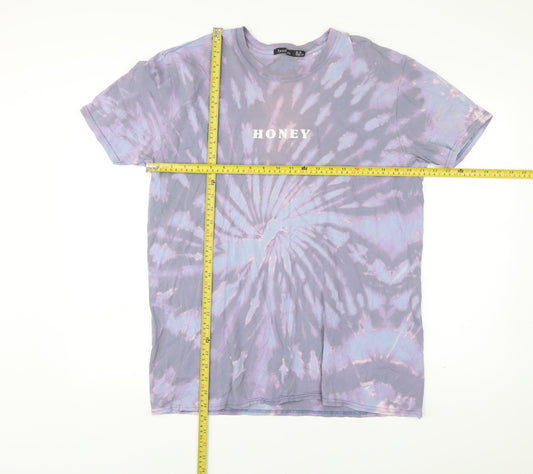 Boohoo Womens Tie Dye Honey Print T-Shirt UK 16 Multicoloured Short Sleeve