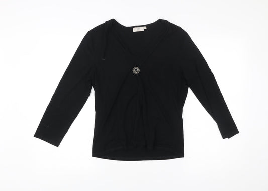 CC Women’s Black Wrap Blouse V-Neck Long Sleeve Size M