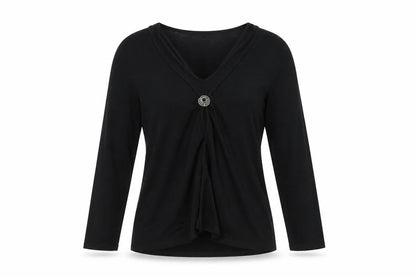 CC Women’s Black Wrap Blouse V-Neck Long Sleeve Size M