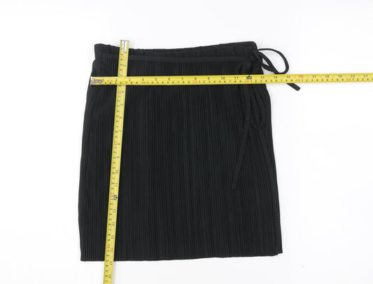 Brave Soul Womens Black Wrap Pleated Knee Length Skirt S