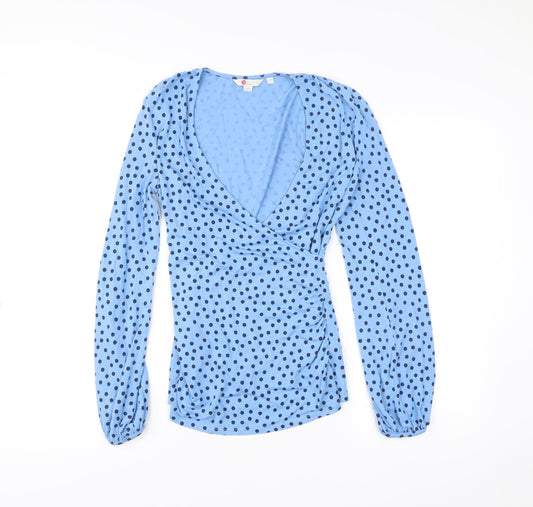 Boden Women’s Blue Polka Dot Wrap Jersey Blouse UK 12 Long Sleeve
