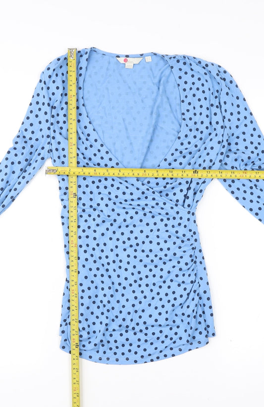 Boden Women’s Blue Polka Dot Wrap Jersey Blouse UK 12 Long Sleeve