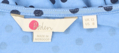 Boden Women’s Blue Polka Dot Wrap Jersey Blouse UK 12 Long Sleeve