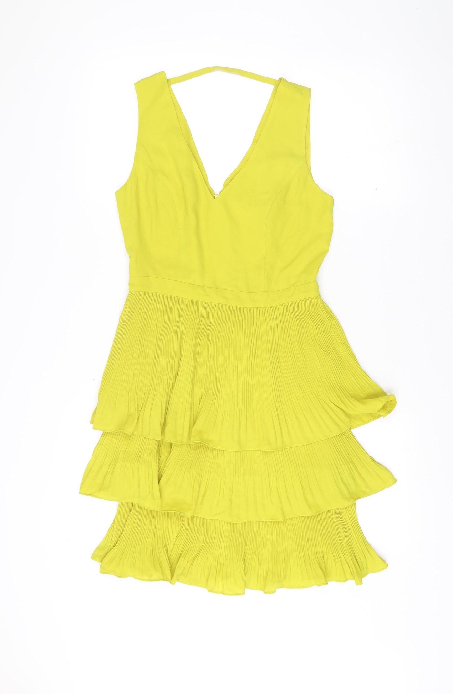 Oasis Women’s Yellow A-Line Party Dress Size 8 Sleeveless V-Neck