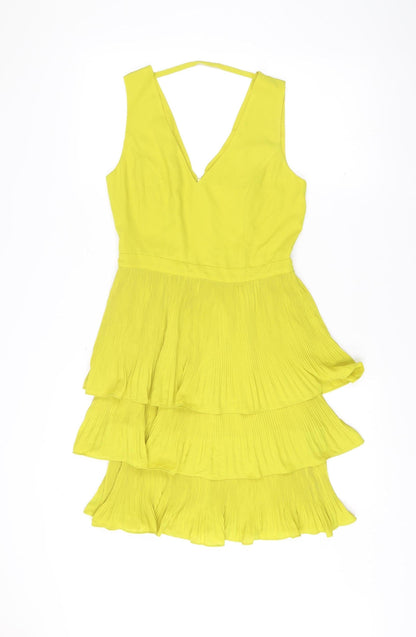 Oasis Women’s Yellow A-Line Party Dress Size 8 Sleeveless V-Neck