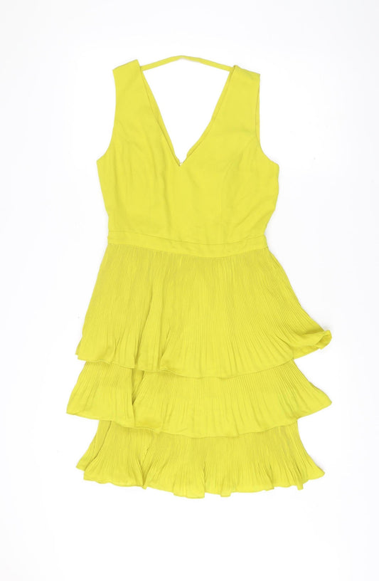 Oasis Women’s Yellow A-Line Party Dress Size 8 Sleeveless V-Neck