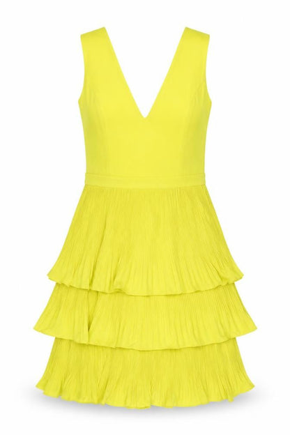 Oasis Women’s Yellow A-Line Party Dress Size 8 Sleeveless V-Neck
