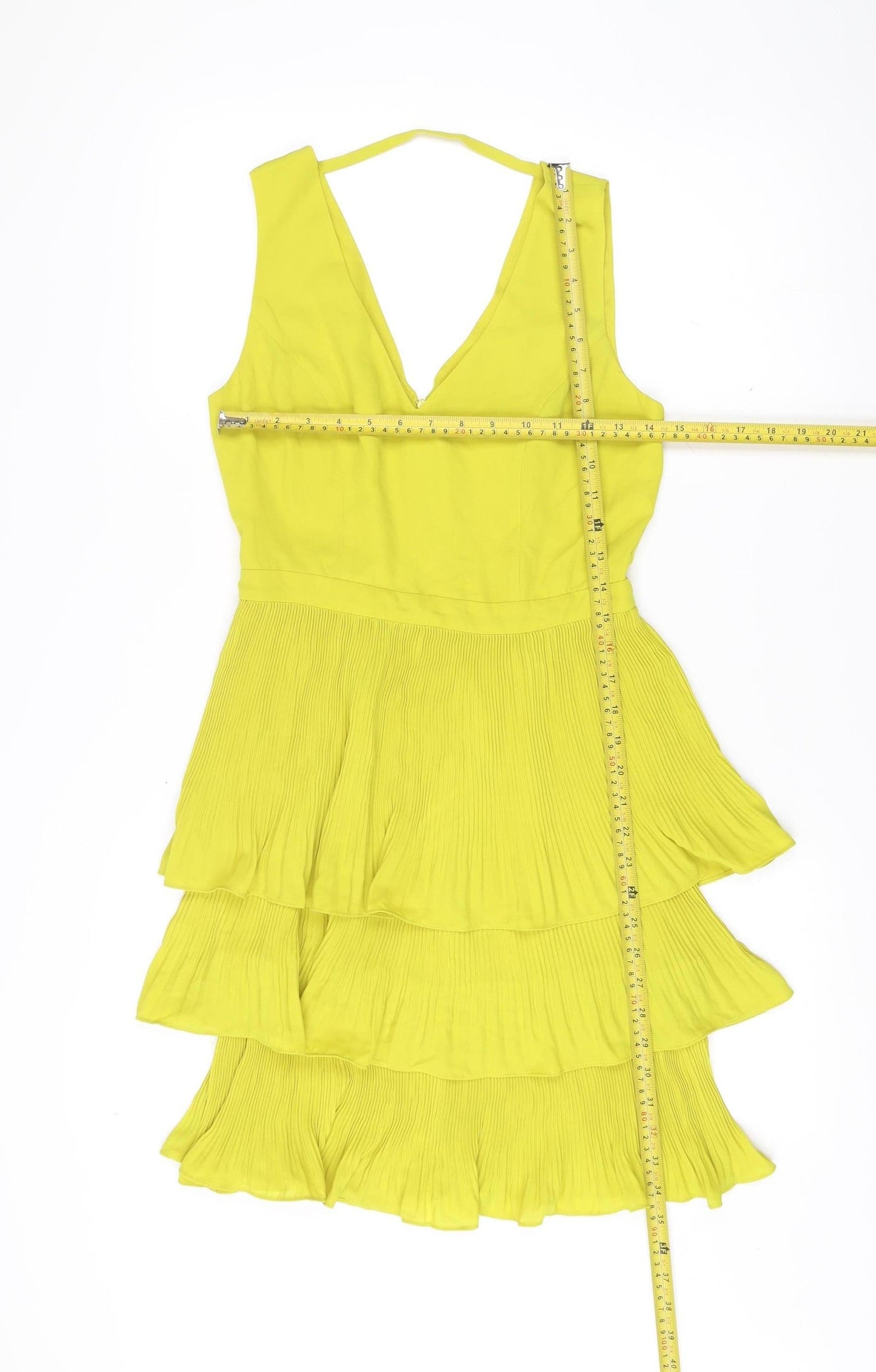 Oasis Women’s Yellow A-Line Party Dress Size 8 Sleeveless V-Neck