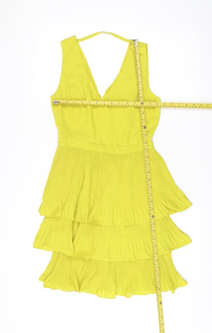 Oasis Women’s Yellow A-Line Party Dress Size 8 Sleeveless V-Neck