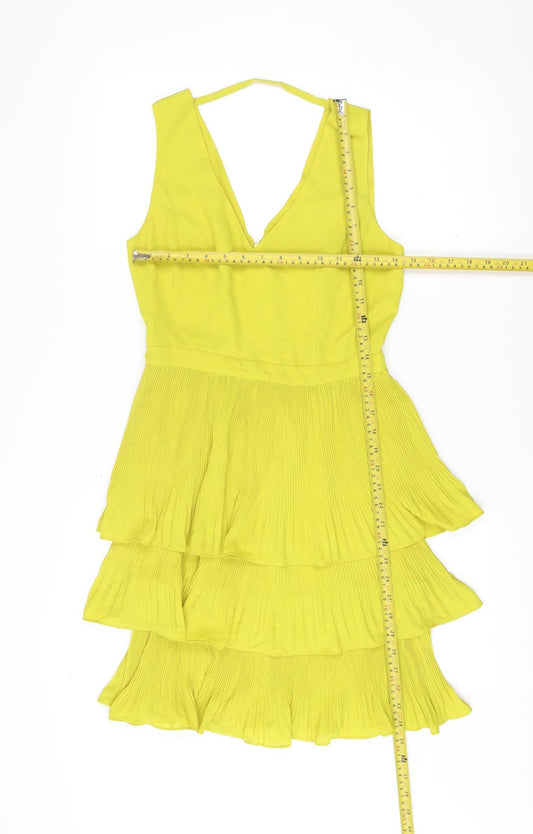 Oasis Women’s Yellow A-Line Party Dress Size 8 Sleeveless V-Neck