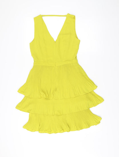 Oasis Women’s Yellow A-Line Party Dress Size 8 Sleeveless V-Neck