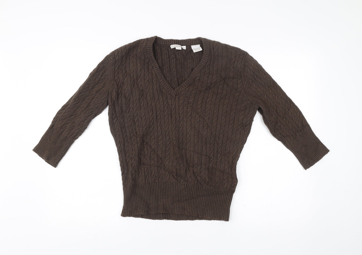 Timberland Men’s Brown Cable Knit V-Neck Pullover Jumper Medium