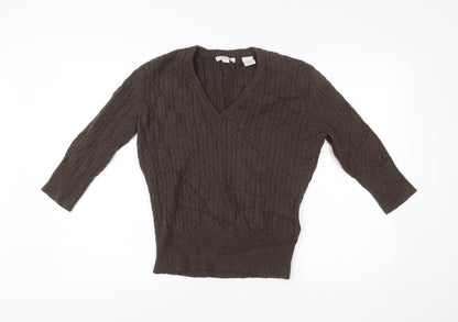 Timberland Men’s Brown Cable Knit V-Neck Pullover Jumper Medium