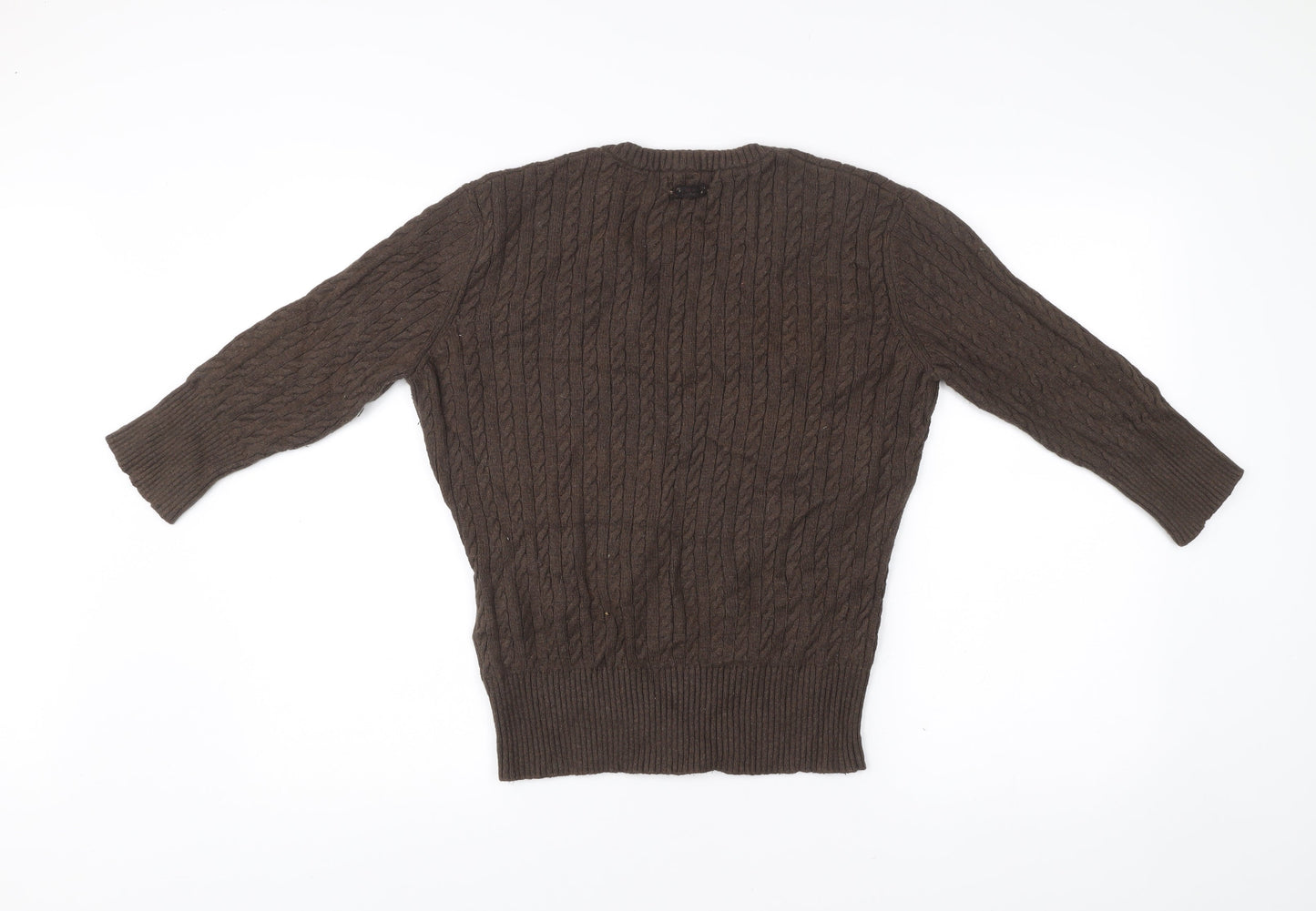 Timberland Men’s Brown Cable Knit V-Neck Pullover Jumper Medium