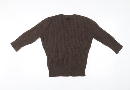 Timberland Men’s Brown Cable Knit V-Neck Pullover Jumper Medium