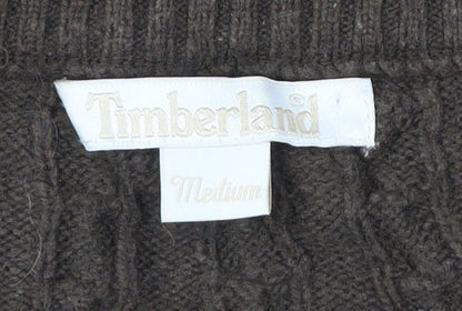 Timberland Men’s Brown Cable Knit V-Neck Pullover Jumper Medium