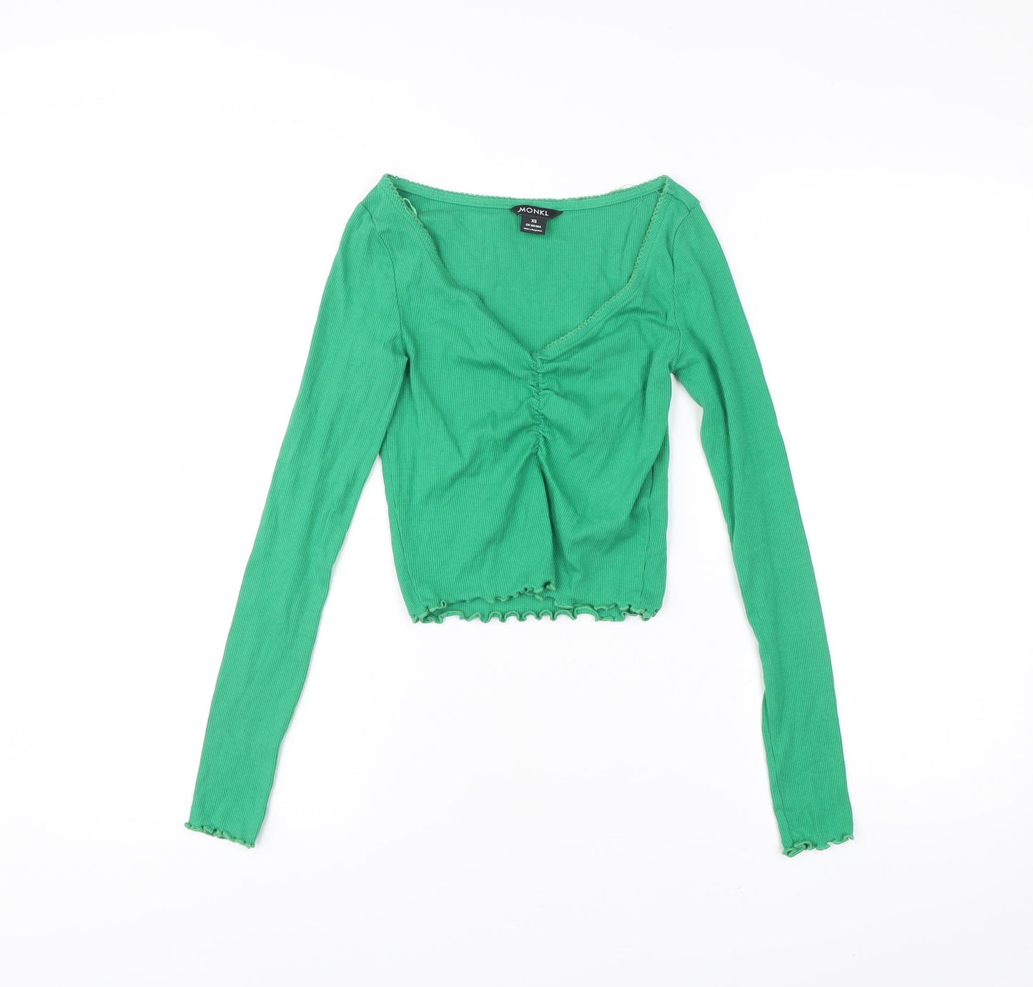 Womens UK Size XS Monki Green Cropped Blouse