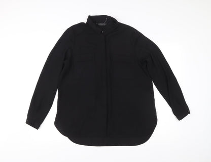 Dorothy Perkins Women Black Size 14 Long Sleeve Collared Blouse