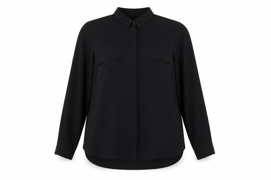 Dorothy Perkins Women Black Size 14 Long Sleeve Collared Blouse