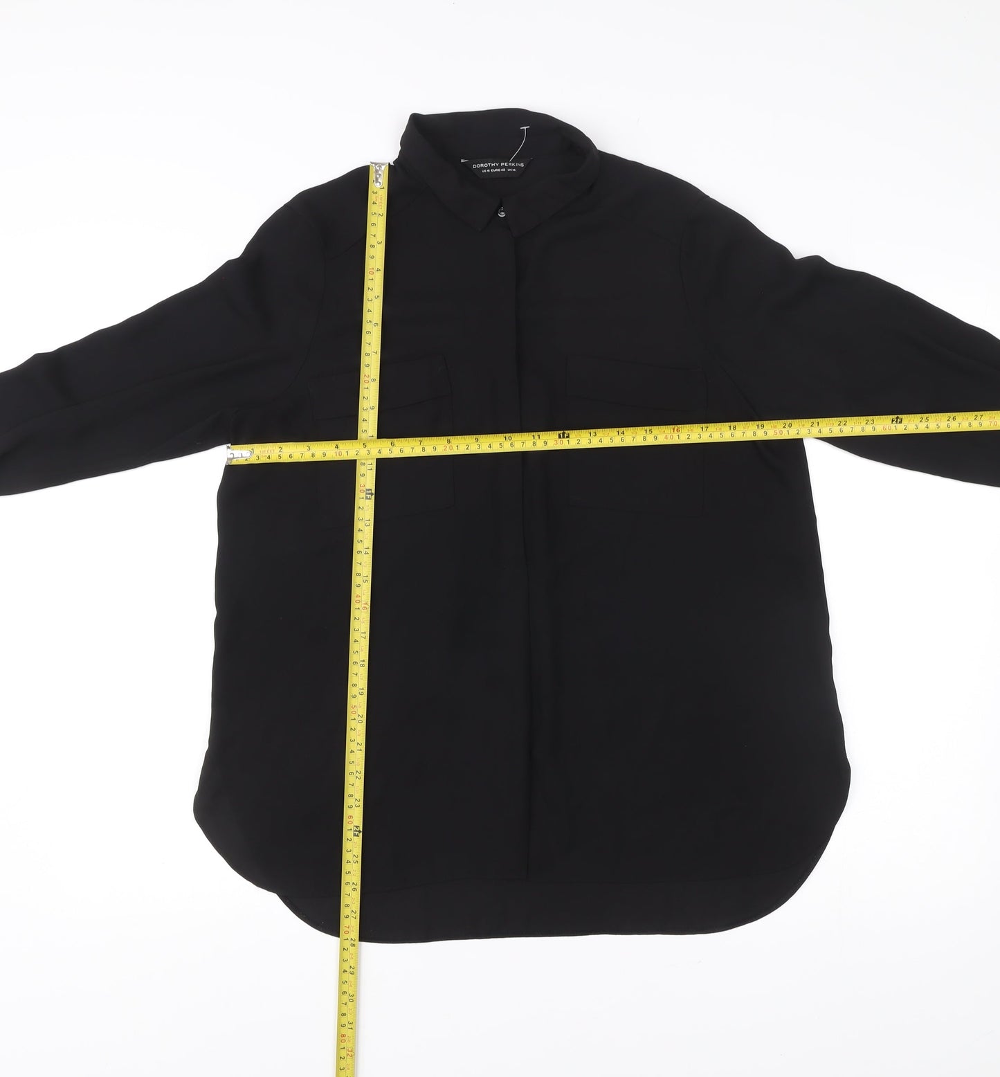 Dorothy Perkins Women Black Size 14 Long Sleeve Collared Blouse
