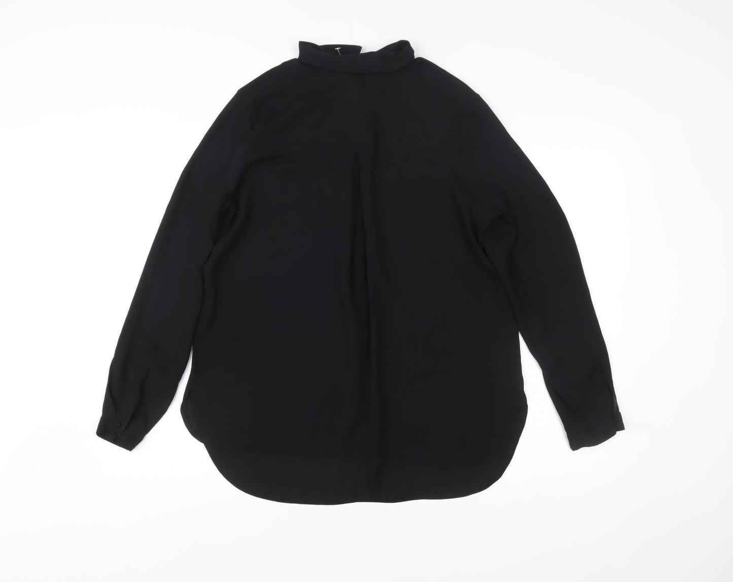 Dorothy Perkins Women Black Size 14 Long Sleeve Collared Blouse