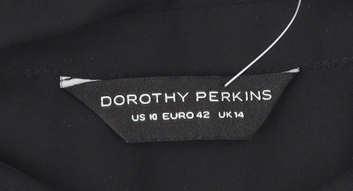 Dorothy Perkins Women Black Size 14 Long Sleeve Collared Blouse