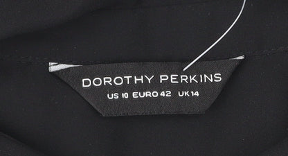 Dorothy Perkins Women Black Size 14 Long Sleeve Collared Blouse