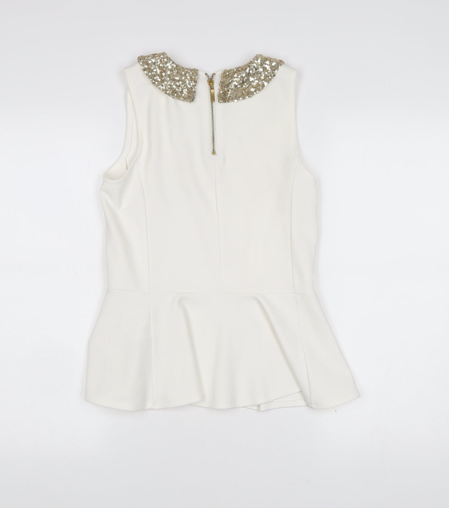 Parisian Womens Ivory Sequin Collar Sleeveless Blouse Size 10