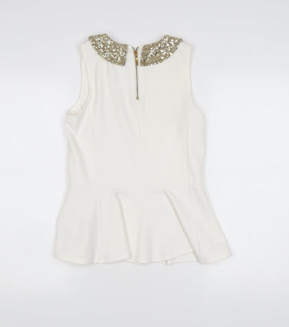 Parisian Womens Ivory Sequin Collar Sleeveless Blouse Size 10