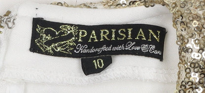 Parisian Womens Ivory Sequin Collar Sleeveless Blouse Size 10