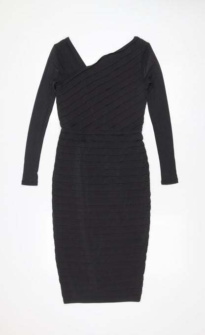 Mint Velvet Women Black Size 10 Bodycon V-Neck Knee Length Dress