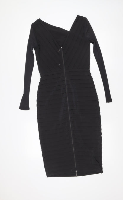 Mint Velvet Women Black Size 10 Bodycon V-Neck Knee Length Dress