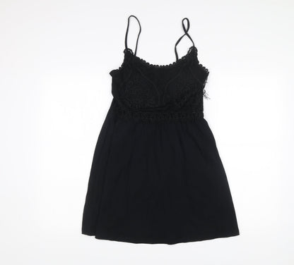 Topshop Women’s Black Size 10 Slip Dress Lace Trim Sleeveless Short