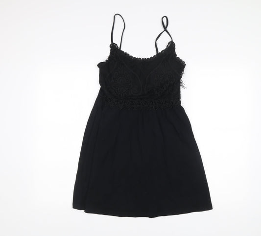 Topshop Women’s Black Size 10 Slip Dress Lace Trim Sleeveless Short