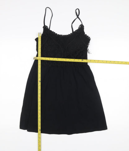 Topshop Women’s Black Size 10 Slip Dress Lace Trim Sleeveless Short