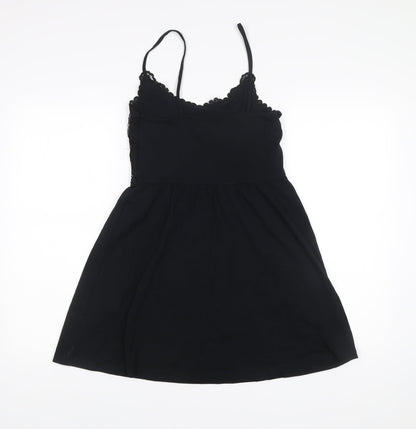 Topshop Women’s Black Size 10 Slip Dress Lace Trim Sleeveless Short